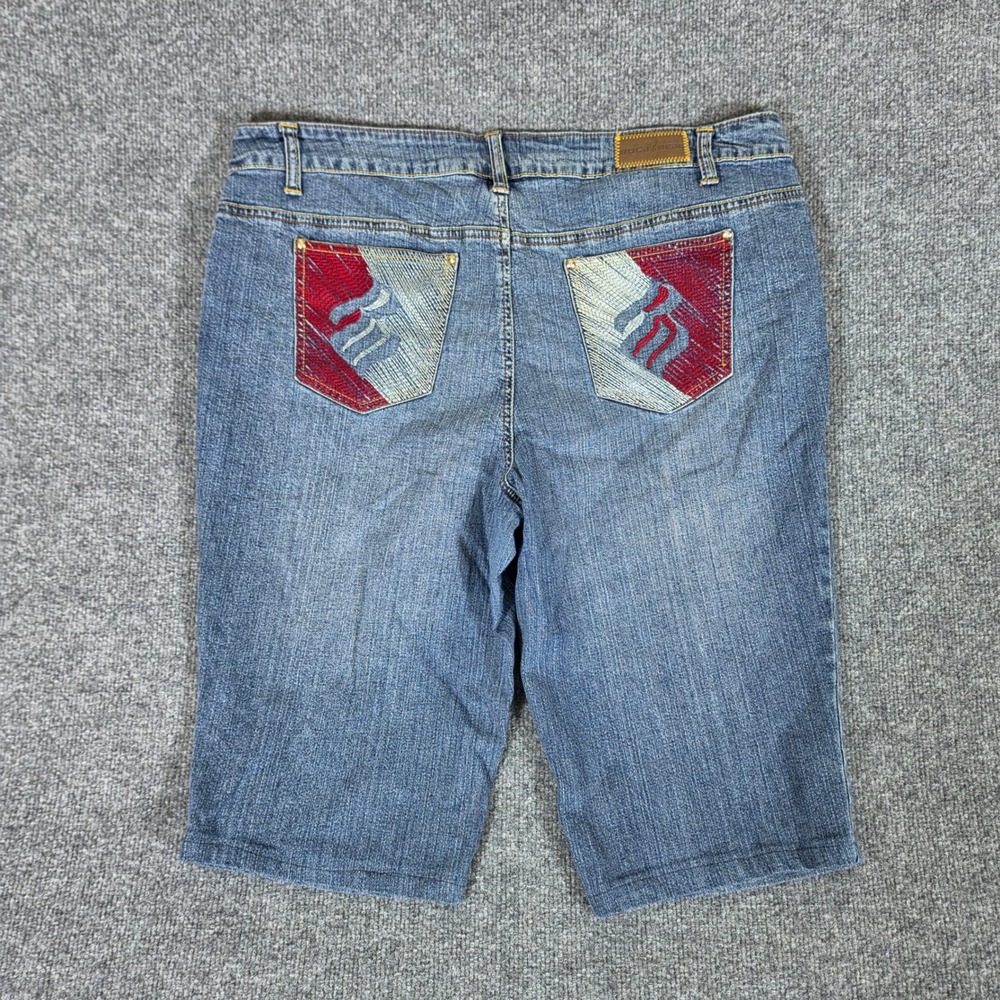 Rocawear Womens Plus Size 20 Blue Denim Bermuda Shorts Embroidered Pockets Y2K